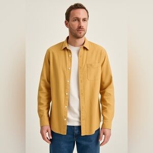 Zara Mustard Yellow Button-Up Linen Blend Shirt